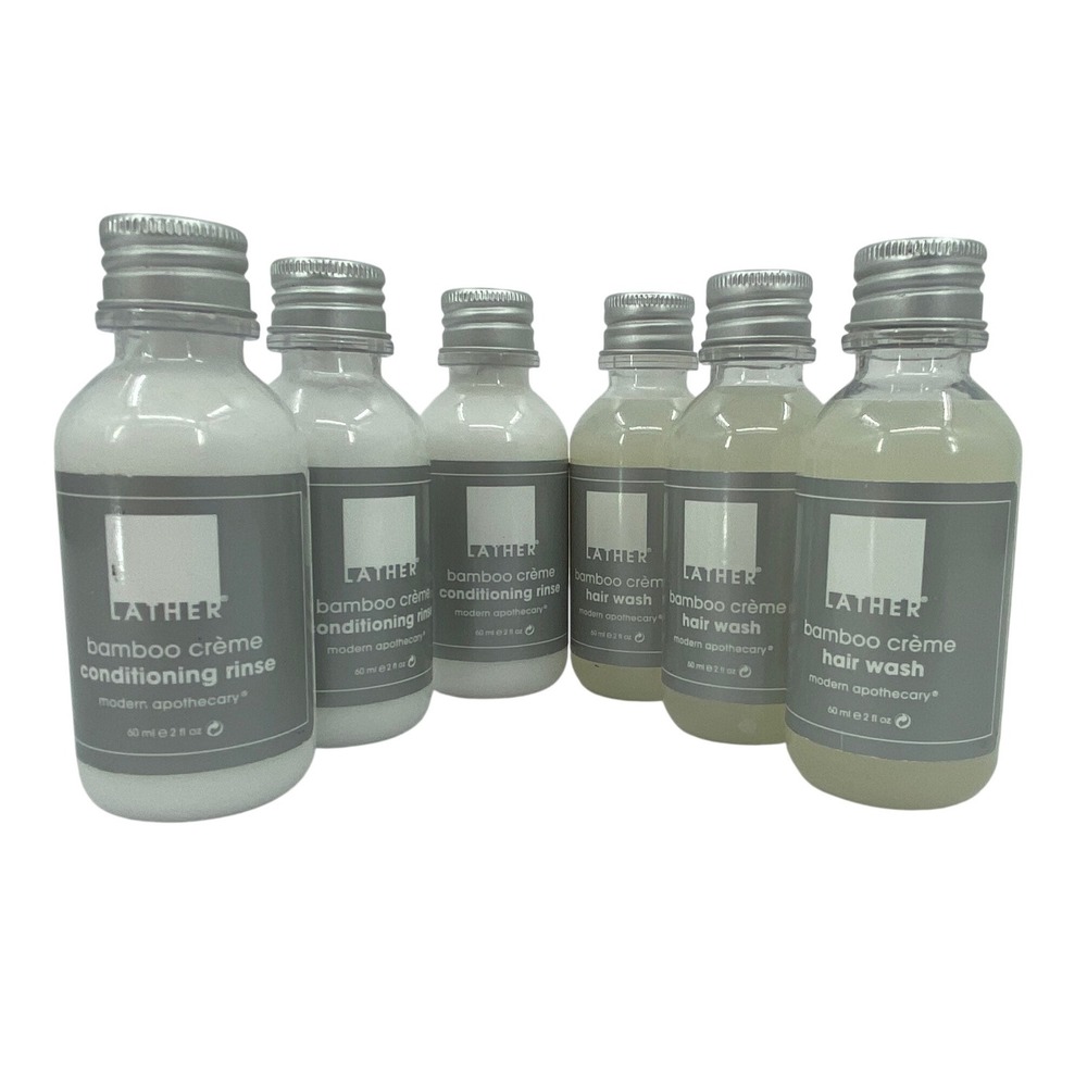 LATHER Bamboo Creme Hair Wash and Conditioning Rinse Set 6 Bottles 2oz